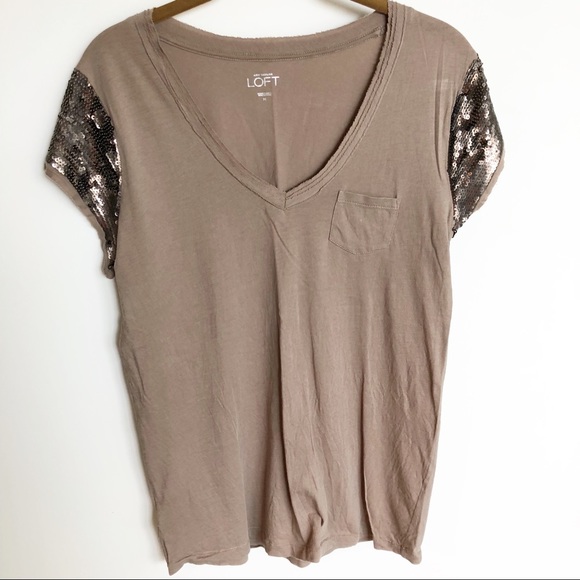 LOFT Tops - LOFT sequin sleeve T shirt. Sz Med